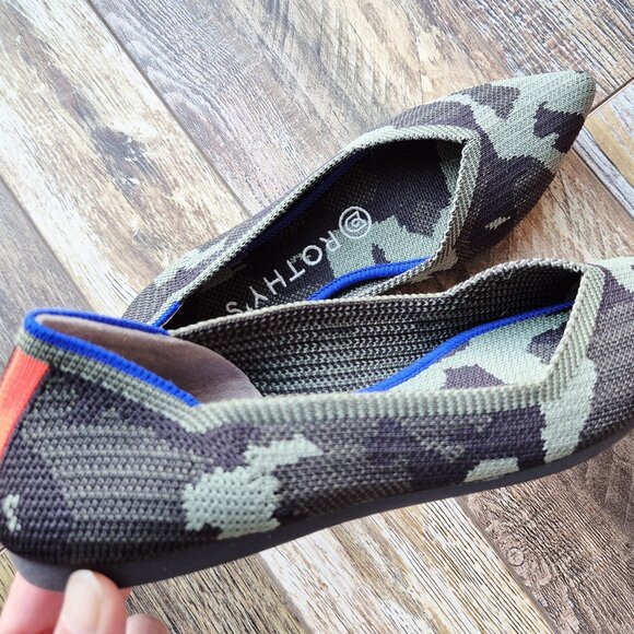 NWoB Rothy's The Point Ballet Flats Comfort Slip Green Black Camouflage - Picture 5 of 9